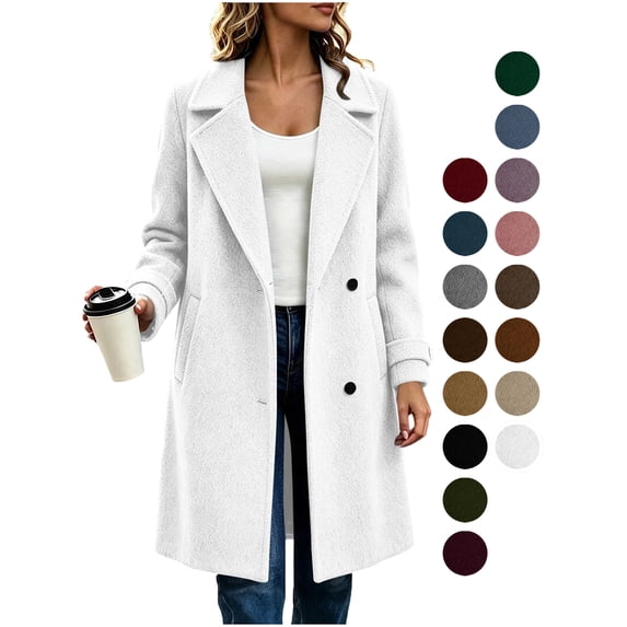 Zeliretfy Womens Pea Coat Notch Lapel Double Breasted Oversized Overcoat Long Sleeve, Classic Solid Color, with Pockets, Blend Elegant Trench, Chunky Warm Winter Outerwear, for Business, Travel