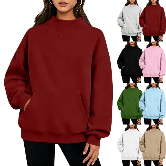 Zeliretfy Womens Turtleneck Sweatshirt Long Sleeve Pullover Comfort Tops for Loungewear Home Wear Everyday Basic Solid Color Multiple Colors Available