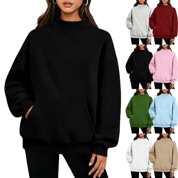 Zeliretfy Womens Turtleneck Sweatshirt Long Sleeve Pullover Comfort Tops for Loungewear Home Wear Everyday Basic Solid Color Multiple Colors Available