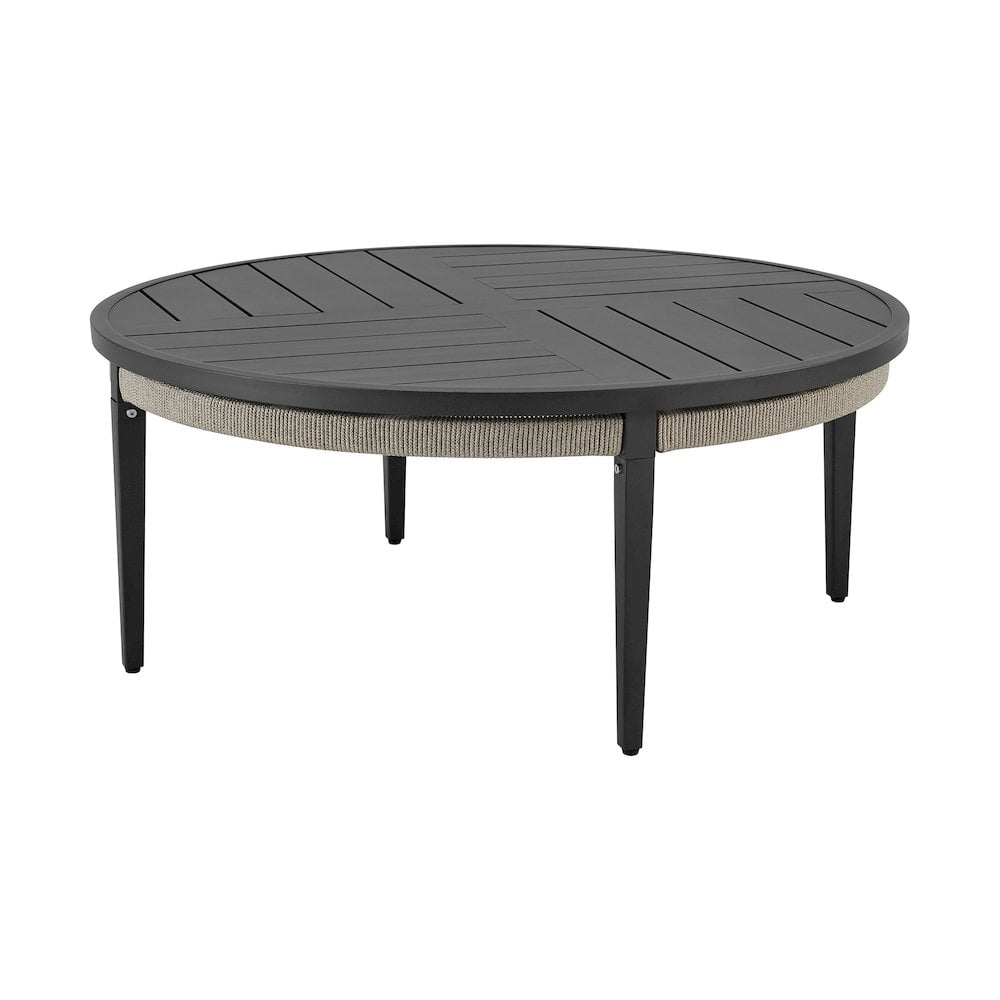 Zella 42" Charcoal Aluminum Round Outdoor Coffee Table with Light Gray Rope