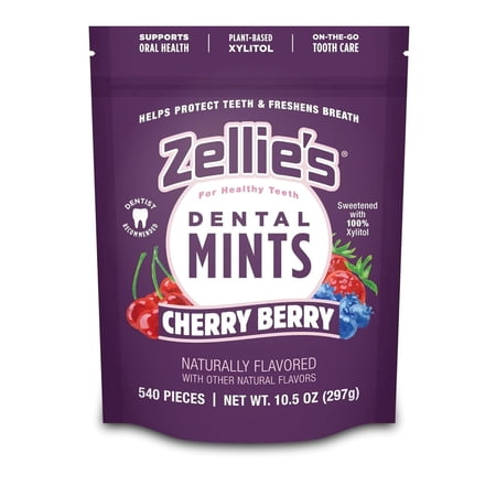 Zellies Xylitol Dental Mints, Cherry Berry Flavor, Single Pouch, 540 Count