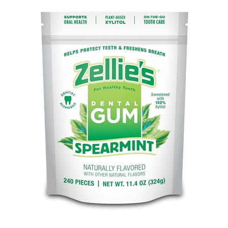 Zellies Xylitol Chewing Gum, Spearmint Flavor, Single Pouch, 240 Count
