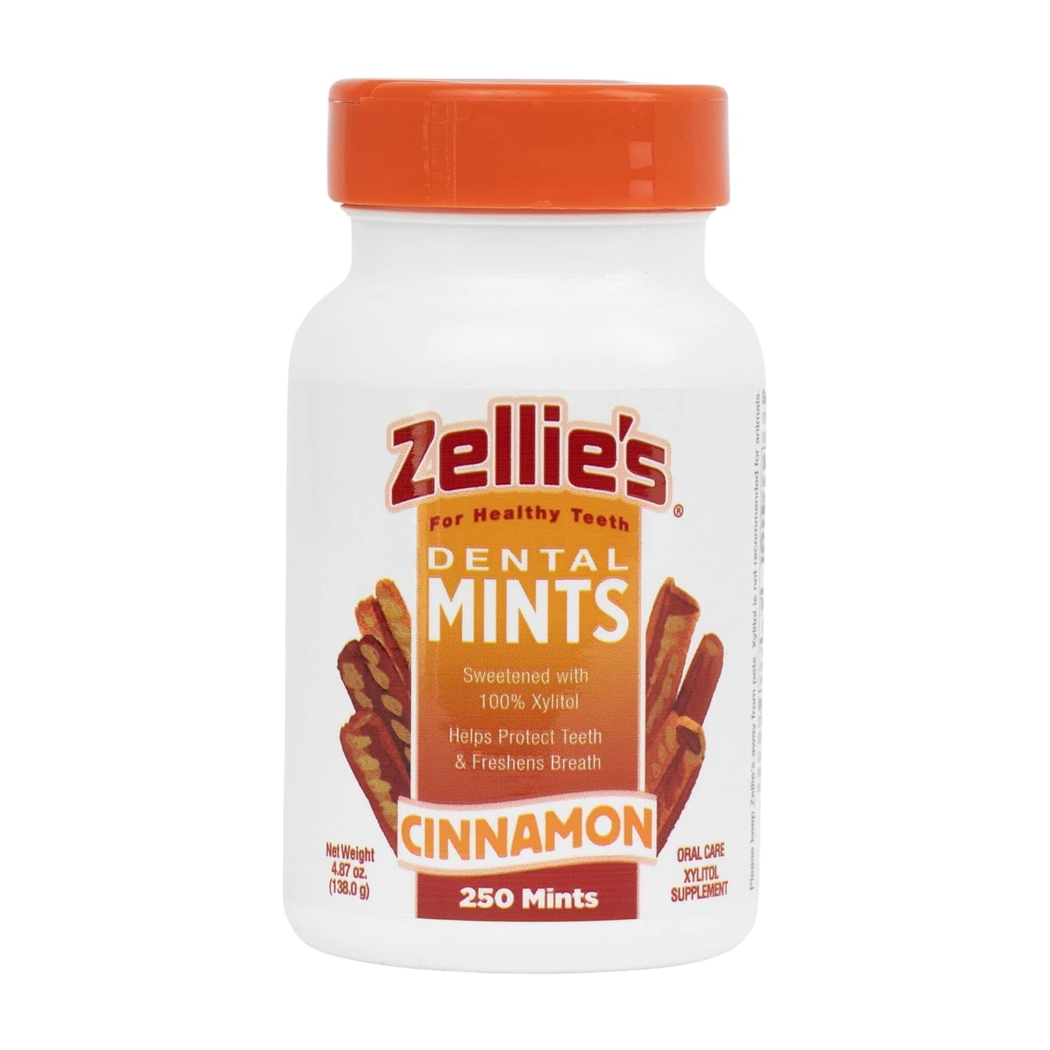 Zellie's 100 Xylitol Sugar Free Cinnamon Breath Mints NonGMO, Low