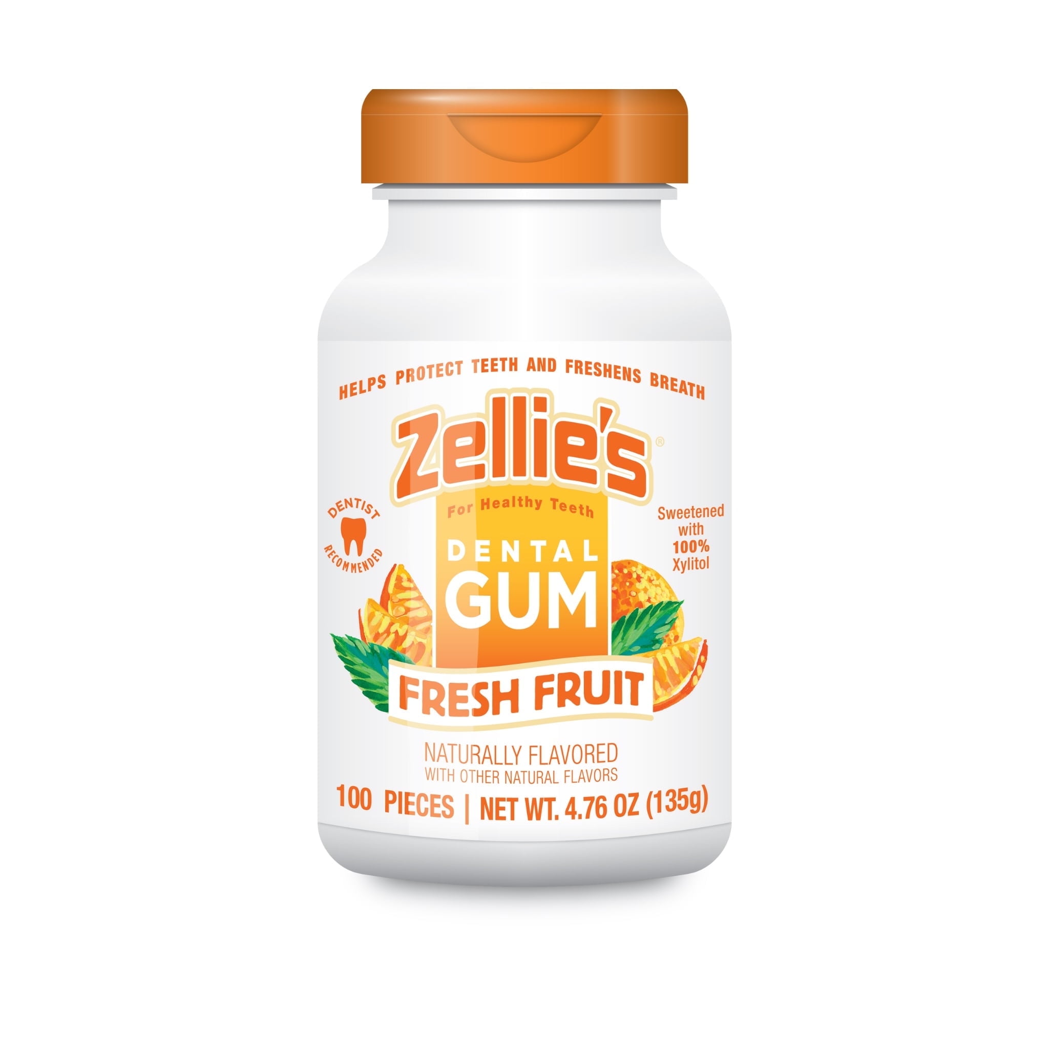 Zellie's Fresh Fruit Xylitol Gum Jar 100 Ct Made with 100% Birch