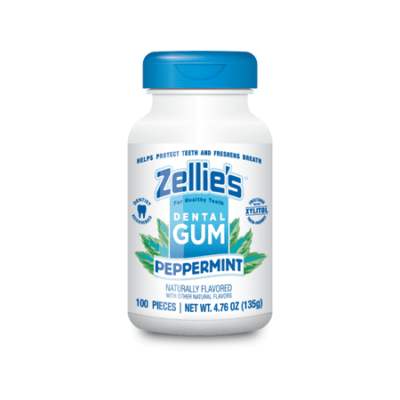 Zellies Xylitol Dental Gum, Peppermint Flavor, Single Jar, 100 Count