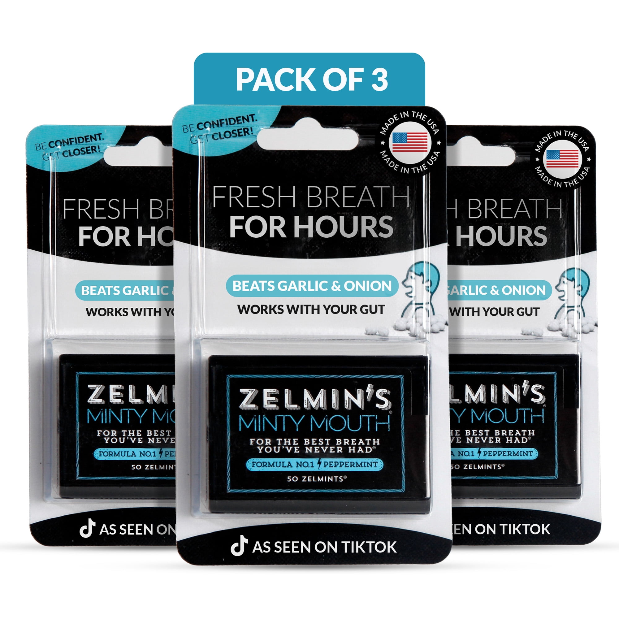 Zelmin's Minty Mouth Breath Freshener 3 Pack Long Lasting Bad