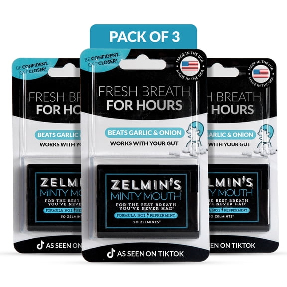 Zelmin's Minty Mouth Breath Freshener - (3 Pack) Long Lasting Bad Breath Treatment for Adults, Instant Freshness Helps with Dry Mouth, Natural Breath Mints for Travel, Alcohol-Free, Keto, Gluten-Free