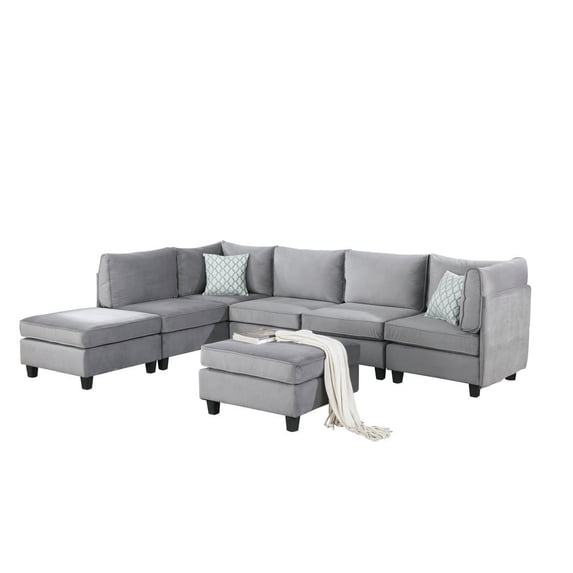 Zelmira Gray Velvet 7Pc Modular Sectional Sofa