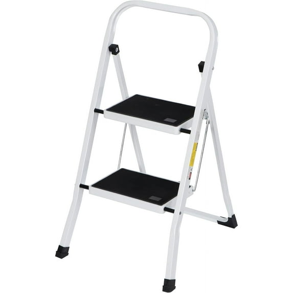 ZeloraGildan 2 Step Ladder Folding Step Stool with Wide Anti-Slip Pedal, Convenient Handgrip, Portable Steel Step Stool, Sturdy Steel Ladder for Household and Office