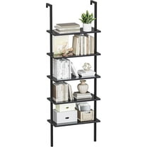 ZeloraGildan 5-Tier Bookshelf, Wall Mount Ladder Shelf with Wood Board and Industrial Metal Frame, for Home Office, Living Room, Bedroom, Entryway and Hallway