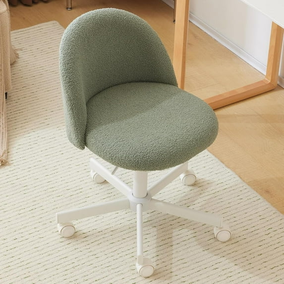 ZeloraGildan Candy Chair Armless Cute Desk Chair,Comfy Small Office Chair with Wheels,Vanity Chair with Lumbar Support,Teddy Adjustable Rolling Swivel Computer Task Chair for Home Office,MintGreen