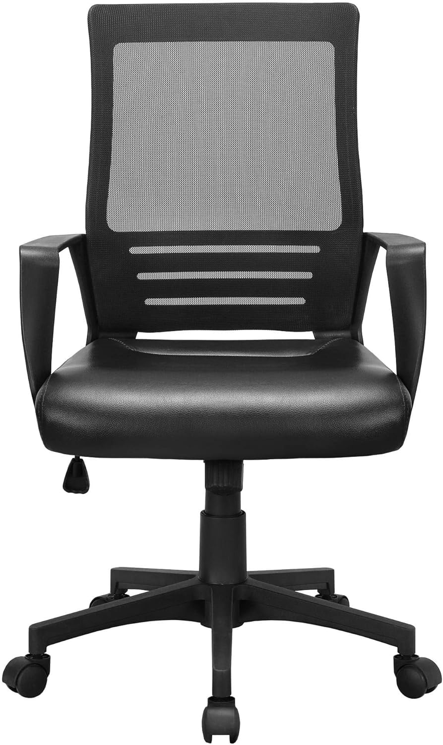 ZeloraGildan Ergonomic Office Chair Leather Seat and Mesh Back Computer ...