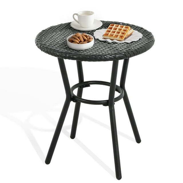 Black Round Wicker and Metal Outdoor Coffee Table