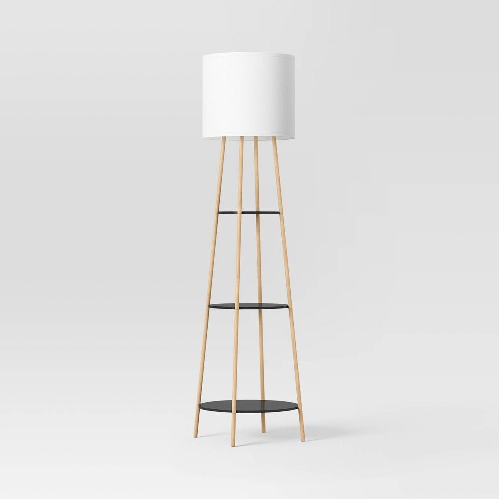 ZeloraGildan Premium Floor Lamp with Shelves - Black/Natural Elegance for Your Space