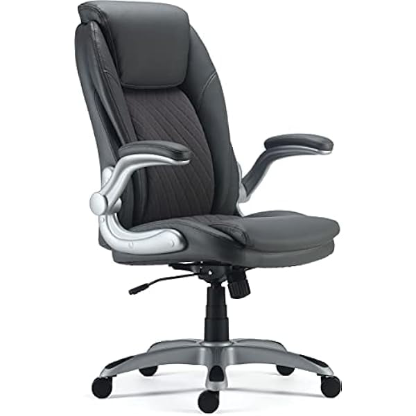Gray Leather Adjustable Task Chair with Padded Arms