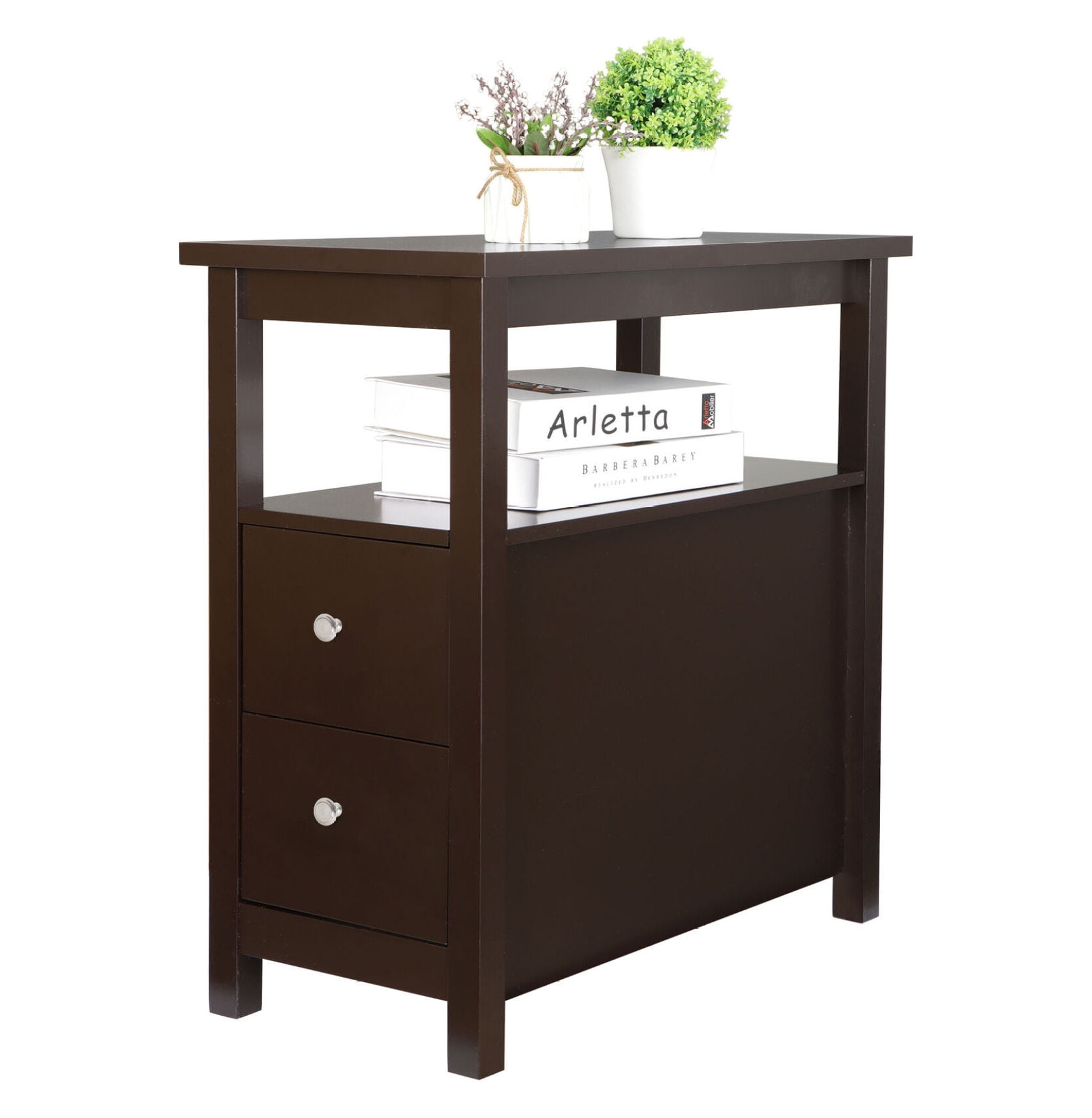 Reddish Brown Engineered Wood Chairside End Table with Storage