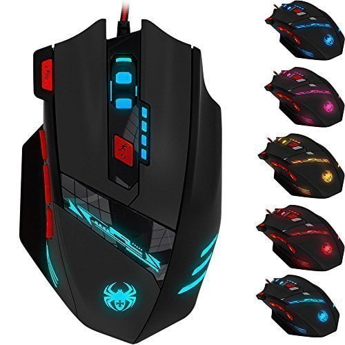Zelotes 12 Programmable Buttons MMO Gaming Mouse,8 Adjustable Weights,4000 DPI (Up to 8000DPI by the Software),Multi-Modes LED lights USB Wired Mice for Gamer,PC,Laptop,Computer,Black