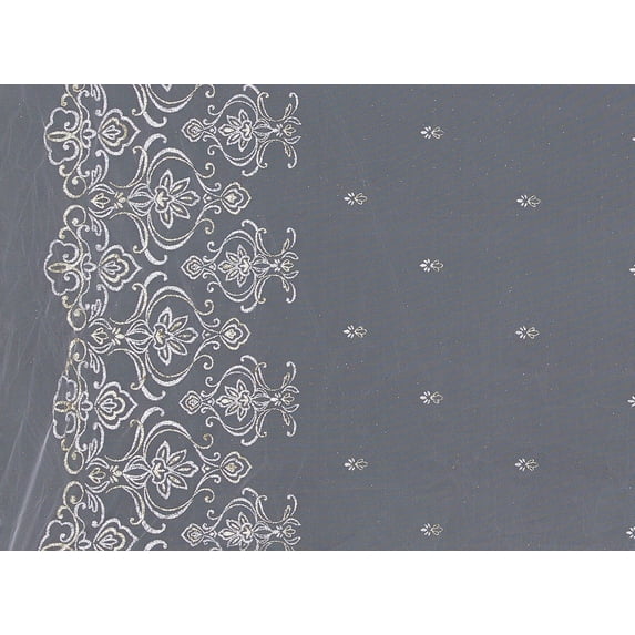 Zelouf 2X Border Glitter On Tulle , Sewing, DIY, Crafts Fabric by the Yard, Ivory/gold/sil, 7 Yard