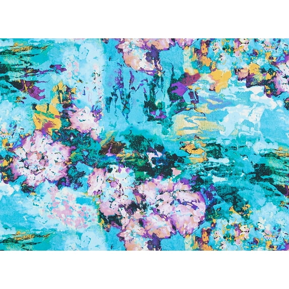 Zelouf Abstract Flower Print On Charmeuse , Sewing, DIY, Crafts Fabric by the Yard, Monet Blue, 50 Yard