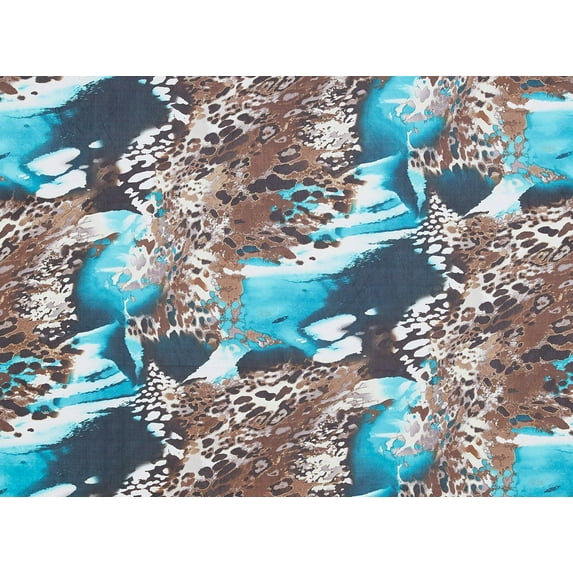 Zelouf Abstract Leopard Print On Silky Knit , Sewing, DIY, Crafts Fabric by the Yard, Teal/brown, 7 Yard