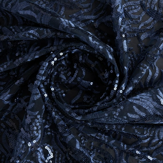 Zelouf Abstract Sequin Embroidery , Sewing, DIY, Crafts Fabric by the Yard, Navy, 20 Yard