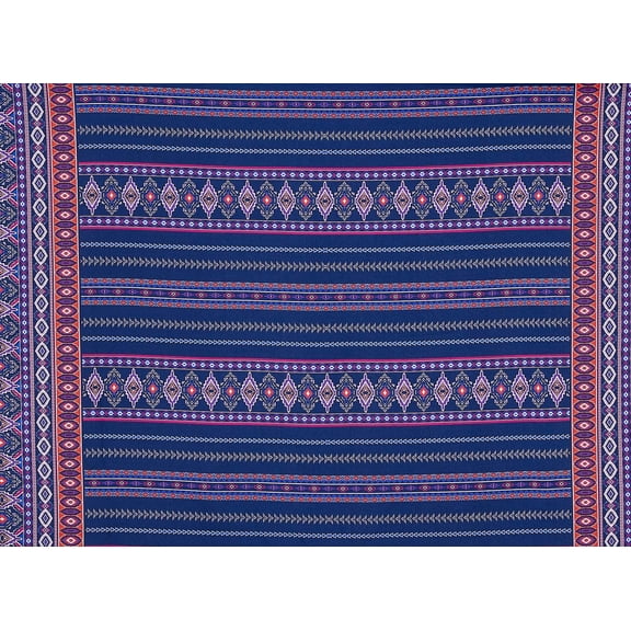 Zelouf Adoette Ethnic Dbl Border On Beatrice [Digital]  , Sewing, DIY, Crafts Fabric by the Yard, C1 Navy/lilac, 3 Yard