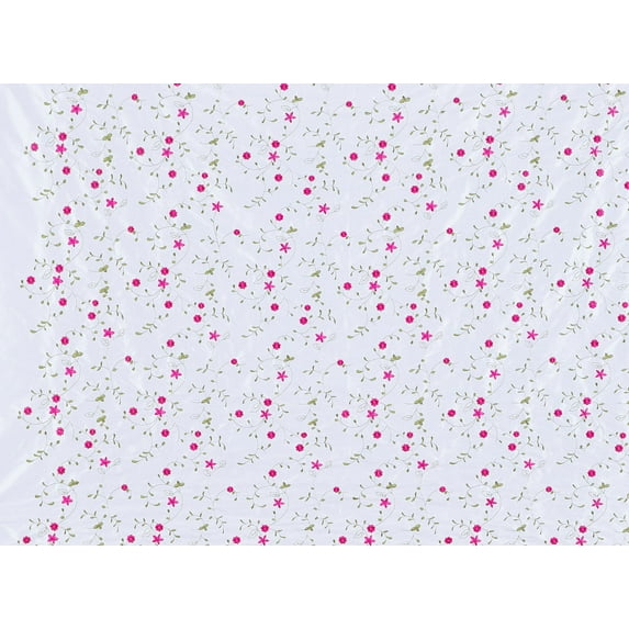 Zelouf All Over Daisy Flower Emb. On N/p Taffeta , Sewing, DIY, Crafts Fabric by the Yard, White/fuchsia, 3 Yard