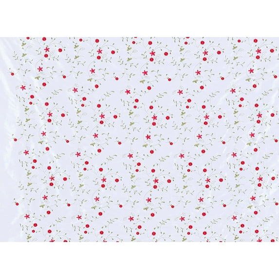Zelouf All Over Daisy Flower Emb. On N/p Taffeta , Sewing, DIY, Crafts Fabric by the Yard, White/red, 7 Yard