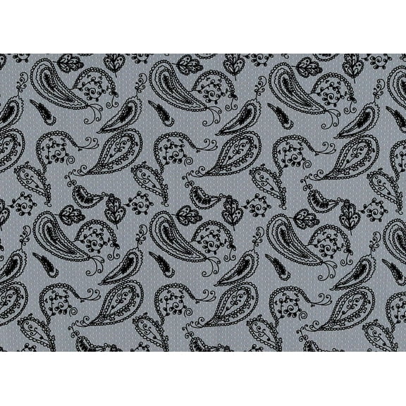 Zelouf All Over Paisley Flock On Dot Tulle  , Sewing, DIY, Crafts Fabric by the Yard, Grey/black, 20 Yard