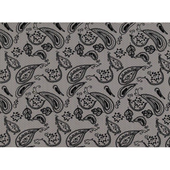 Zelouf All Over Paisley Flock On Dot Tulle  , Sewing, DIY, Crafts Fabric by the Yard, Nude/black, 5 Yard