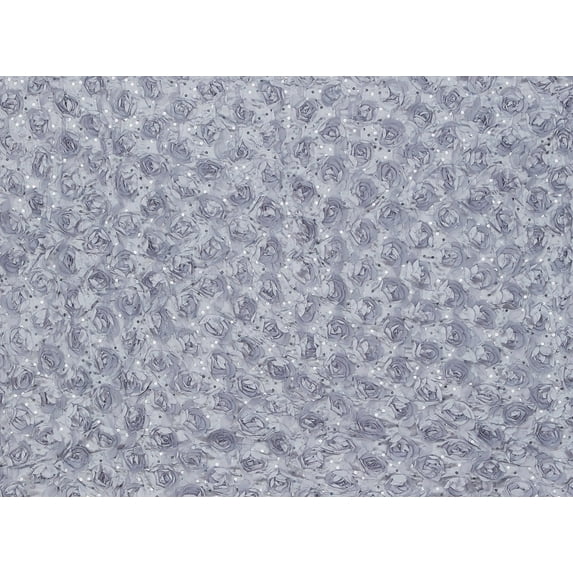 Zelouf All Over Satin Rose Buds With Sequins On Satin , Sewing, DIY, Crafts Fabric by the Yard, Silver, 1 Yard