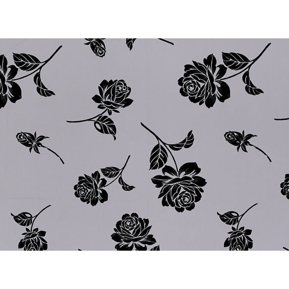 Zelouf Allover Rose Flock W/etched Glitter On Tulle , Sewing, DIY, Crafts Fabric by the Yard, Blk/gunmetal, 5 Yard