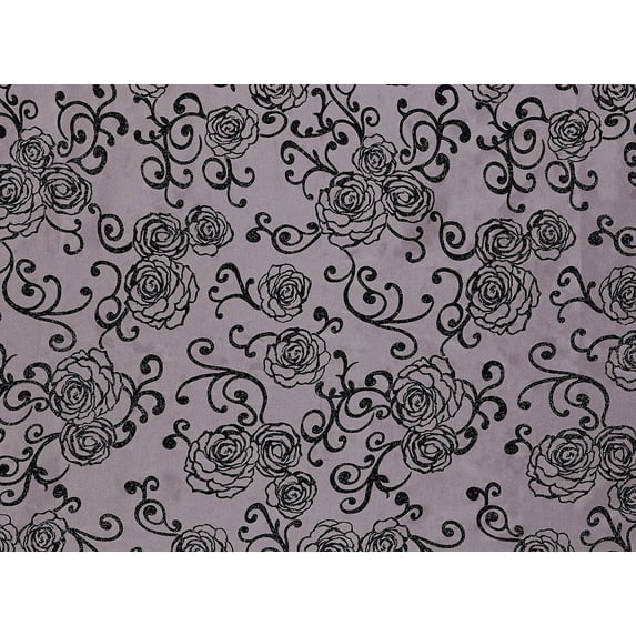 Zelouf Allvoer Rose And Scroll Flock W/ Mixed Glitter , Sewing, DIY, Crafts Fabric by the Yard, Cafe Opal, 7 Yard