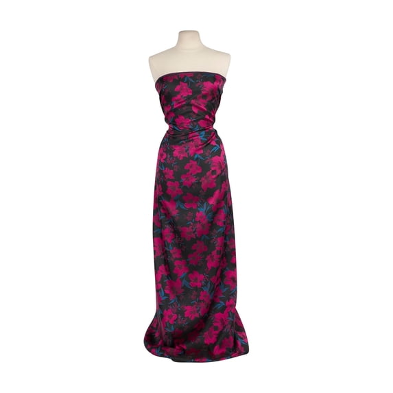 Zelouf Amelie Floral Jacquard , Sewing, DIY, Crafts Fabric by the Yard, Black/fuchsia, 7 Yard
