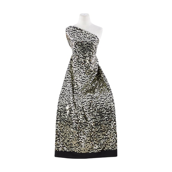 Zelouf Ananda Sequin On Strech Crepe , Sewing, DIY, Crafts Fabric by the Yard, Black/gold, 1 Yard