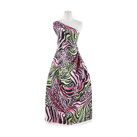 Zelouf Animal Print On Charmeuse , Sewing, DIY, Crafts Fabric by the Yard, Passion/lime, 1 Yard