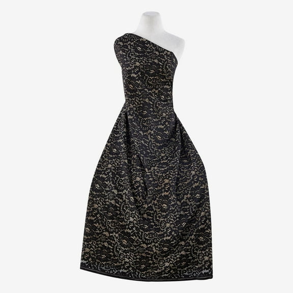 Zelouf Arizona Bonded Glitter Lace  , Sewing, DIY, Crafts Fabric by the Yard, Black/gold, 1 Yard