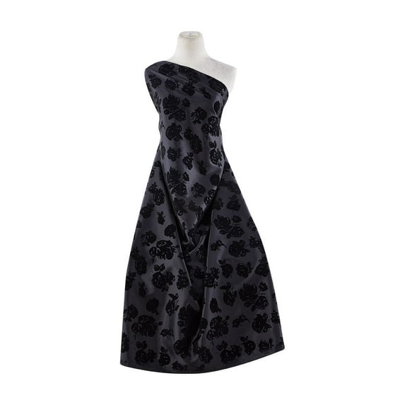 Zelouf Ashley Charmesue Solid W/black Flocked , Sewing, DIY, Crafts Fabric by the Yard, 999 Blk/blk, 7 Yard
