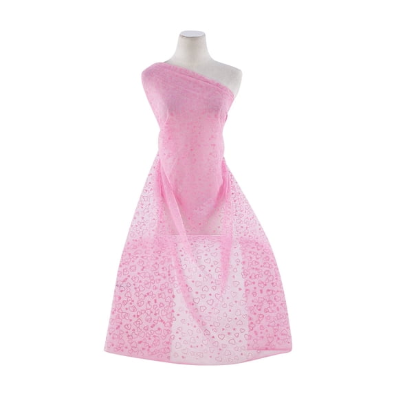 Zelouf Baby Hearts Lacquer W/ Rainbow Glitter On Tulle  , Sewing, DIY, Crafts Fabric by the Yard, Kiss Pink, 3 Yard