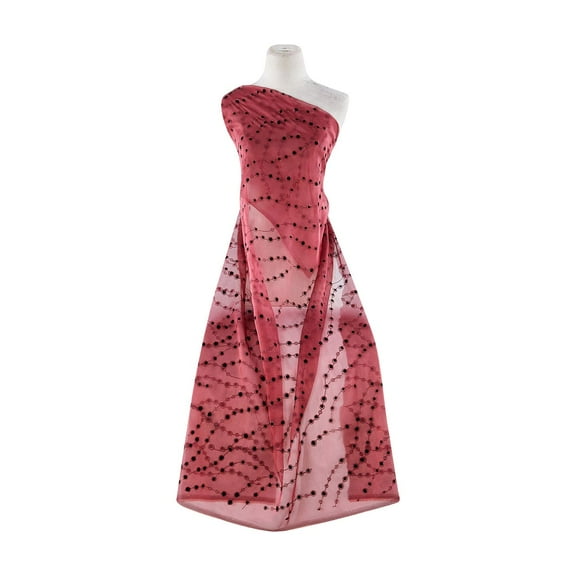 Zelouf Beads Flock And Glitter On N/p Organza  , Sewing, DIY, Crafts Fabric by the Yard, Shiny Garnet, 3 Yard