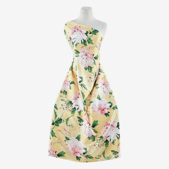 Zelouf Bella Large Floral Print Menorca Stretch Satin , Sewing, DIY, Crafts Fabric by the Yard, Yellow Combo, 3 Yard