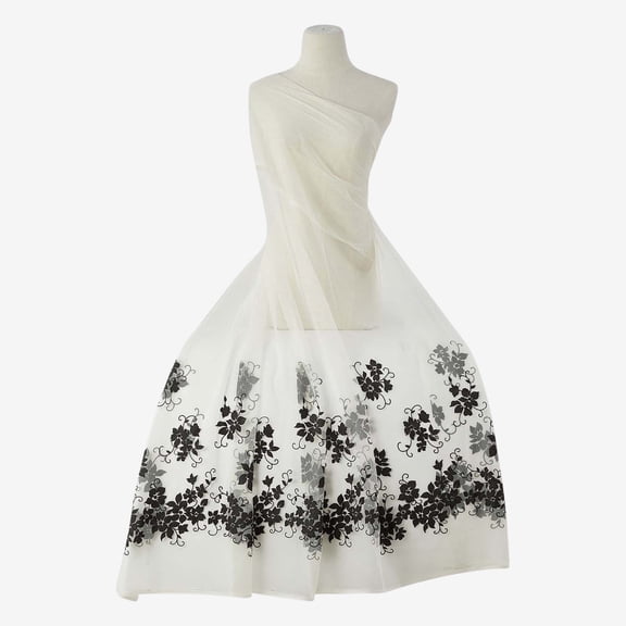 Zelouf Black Flocked On Mesh , Sewing, DIY, Crafts Fabric by the Yard, Ivory/black, 10 Yard