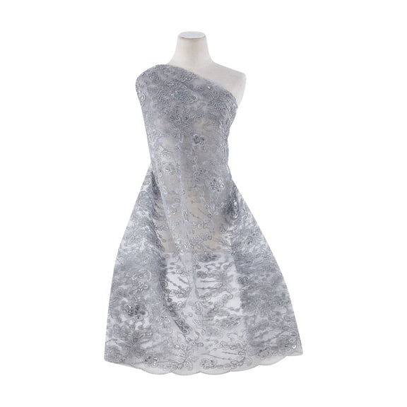 Zelouf Brenda Corded Floral Lace W/trans On Tulle , Sewing, DIY, Crafts Fabric by the Yard, Audacious Silver, 20 Yard