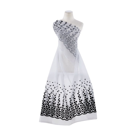 Zelouf Bubble Border Flocked W/ Mixed Glitter On Tulle , Sewing, DIY, Crafts Fabric by the Yard, Pale Silver, 3 Yard