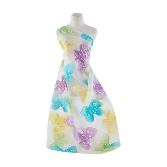 Zelouf Butterfly Burn-Out Organdy , Sewing, DIY, Crafts Fabric by the Yard, Turq/lime/yellow/purple, 5 Yard