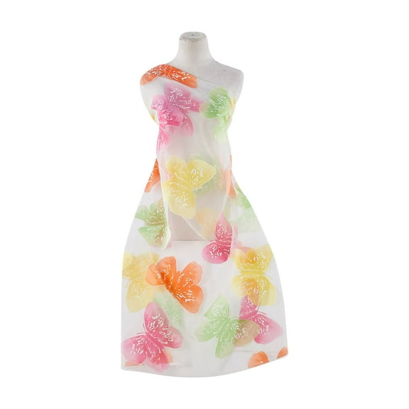 Zelouf Butterfly Burn-Out Organdy  , Sewing, DIY, Crafts Fabric by the Yard, Yellow/lime/orange/pink, 3 Yard