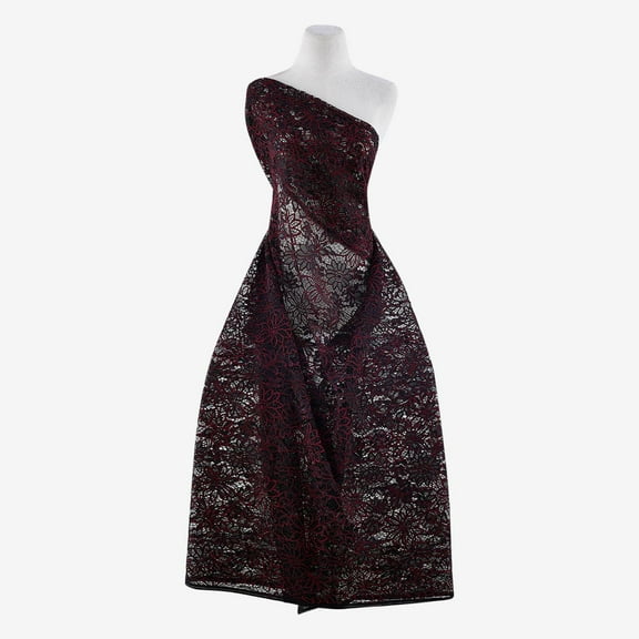 Zelouf Carlsdale Lace [1.50 Panel]  , Sewing, DIY, Crafts Fabric by the Yard, Merlot/black, 3 Yard