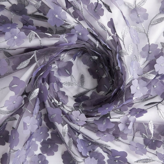 Zelouf Caryn 3D Flower Embroidery Mesh  , Sewing, DIY, Crafts Fabric by the Yard, Dark Thistle | 24286, 5 Yard
