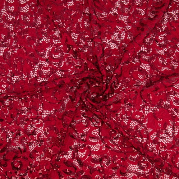 Zelouf Cassandra Lace With Sequins , Sewing, DIY, Crafts Fabric by the Yard, Baroque Ruby, 20 Yard