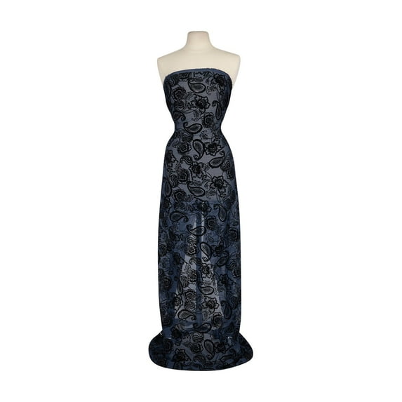 Zelouf Cassidy Floral Paisley Flocked Yoryu , Sewing, DIY, Crafts Fabric by the Yard, Blue/black, 3 Yard